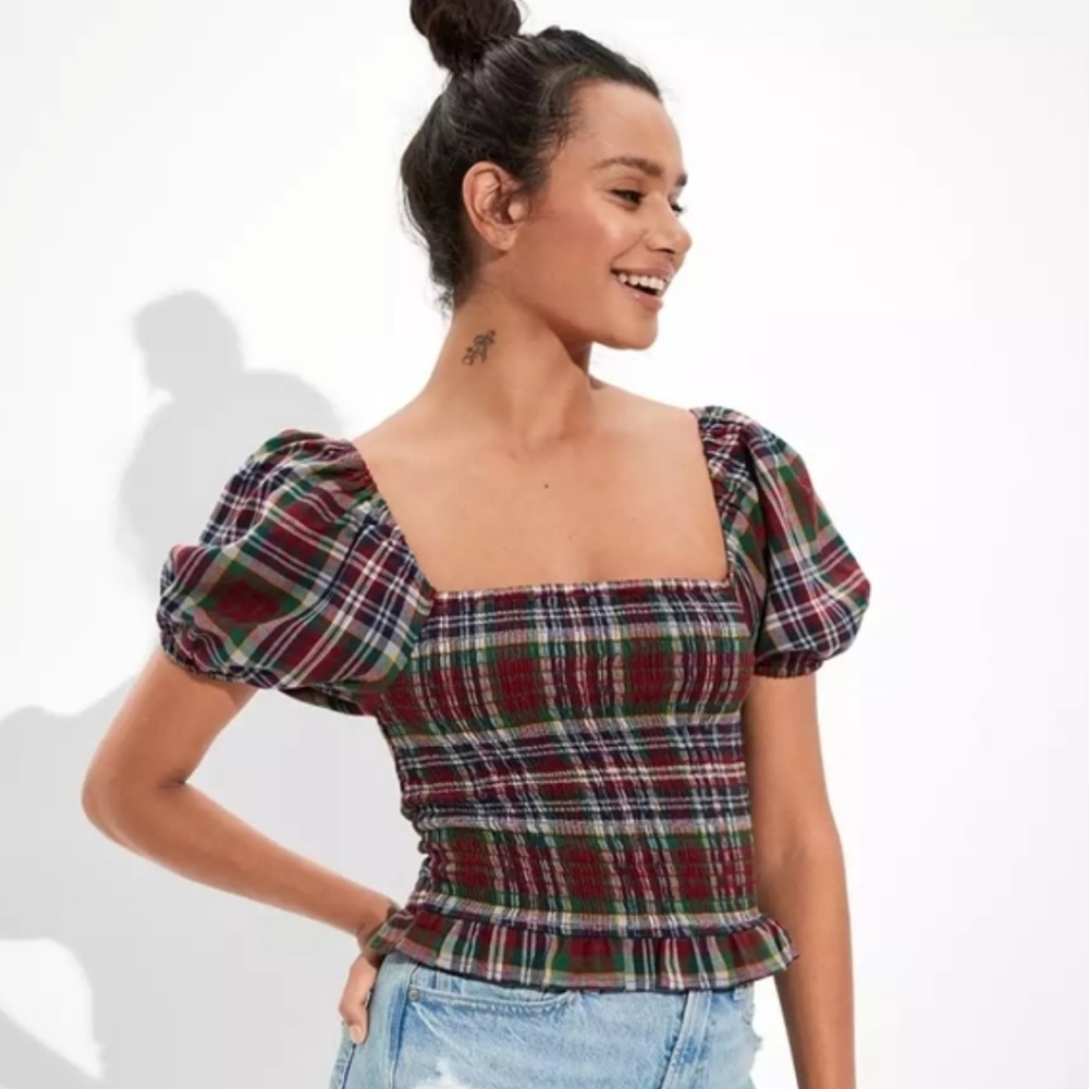 AE Puff Sleeve Smocked Top